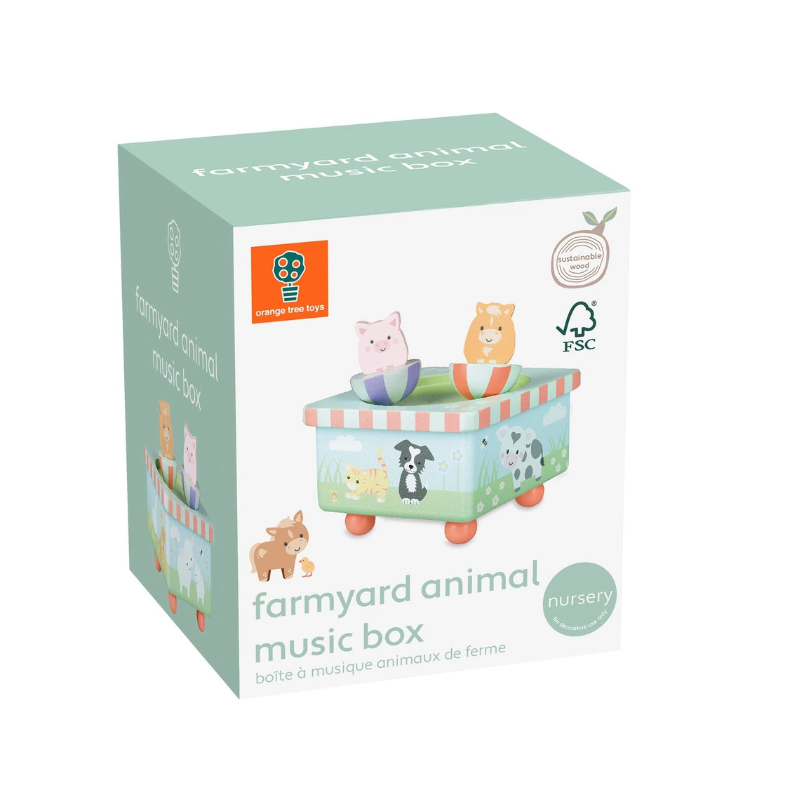 Farm animal music box wooden baby gift - Orange Tree Toys