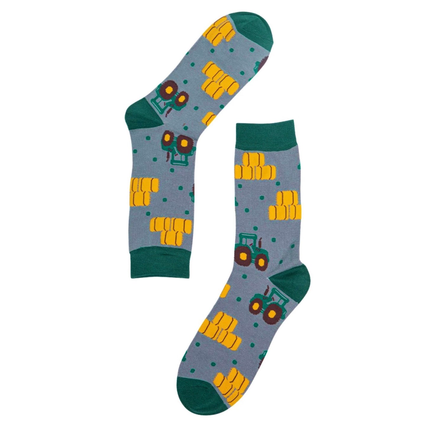 Men’s bamboo socks - Tractors on grey