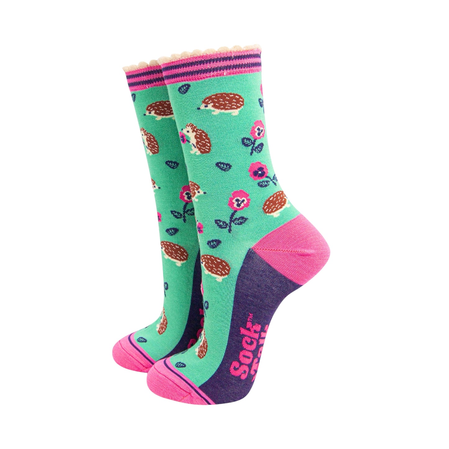 Ladies bamboo socks - Hedgehog & flowers