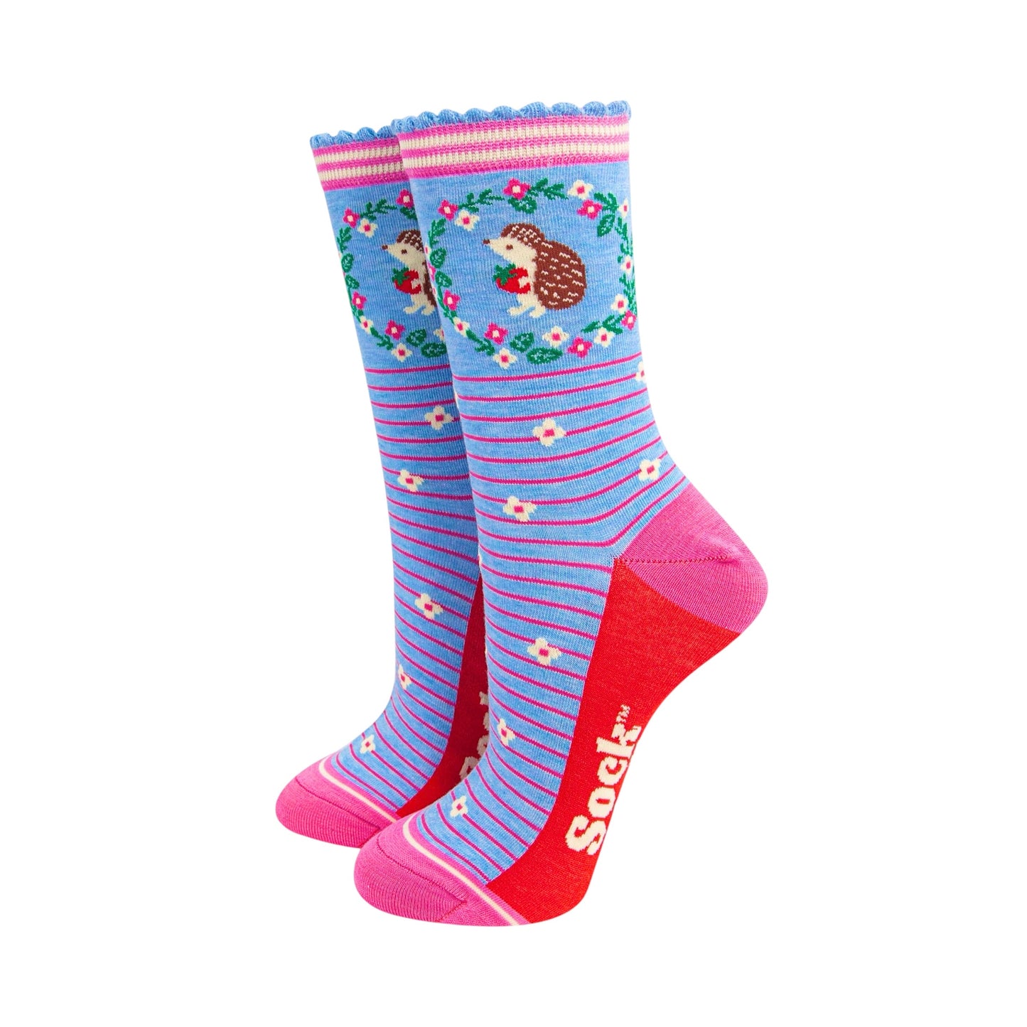 Ladies bamboo socks - Hedgehog floral wreath