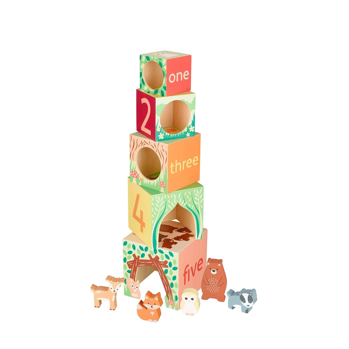 Woodland animal stacking cubes wooden baby gift - Orange Tree Toys