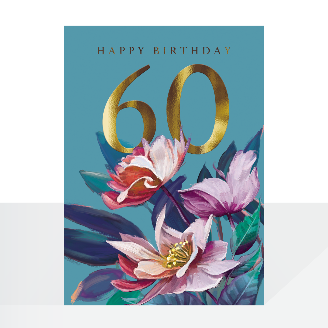 60th birthday card - oil painted floral