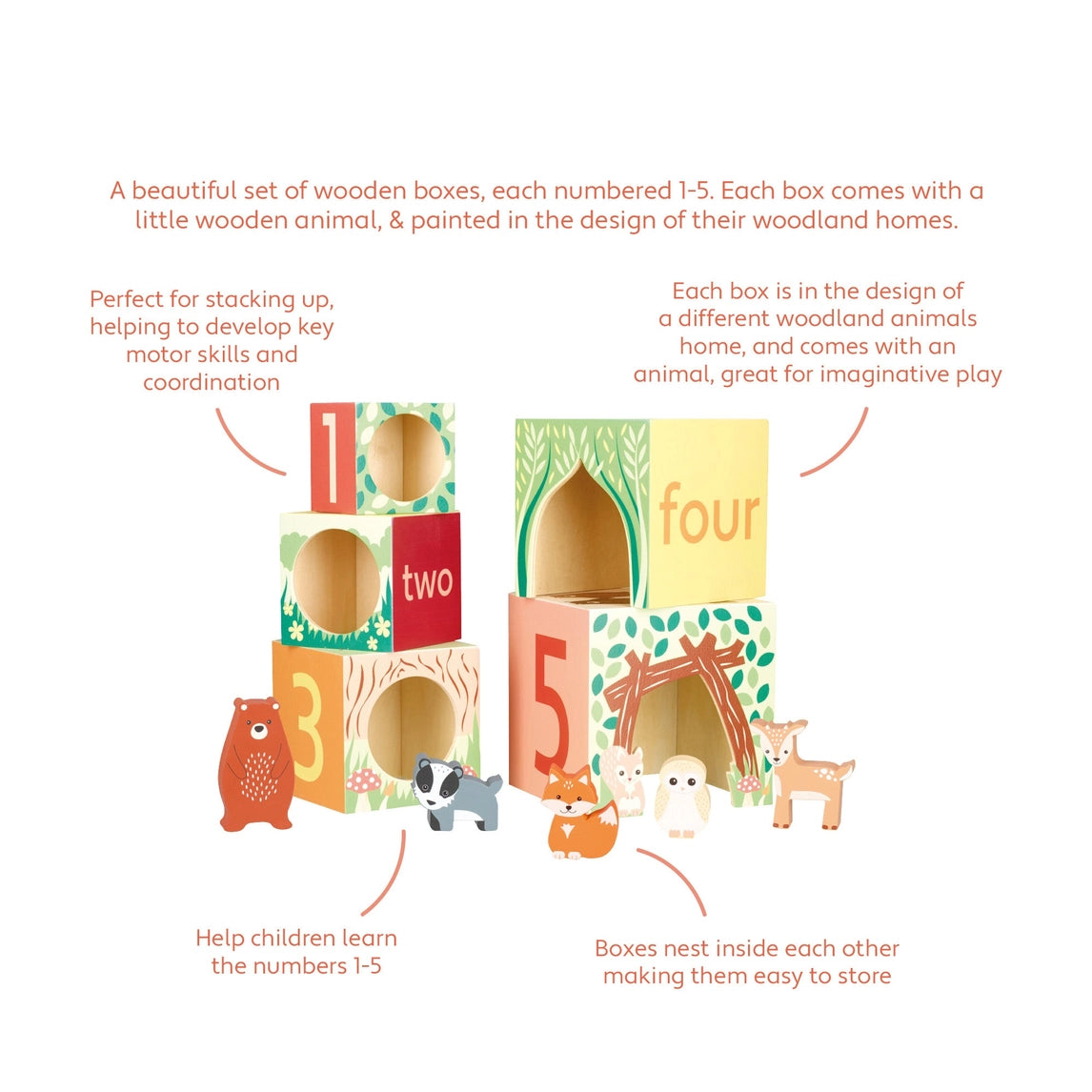 Woodland animal stacking cubes wooden baby gift - Orange Tree Toys