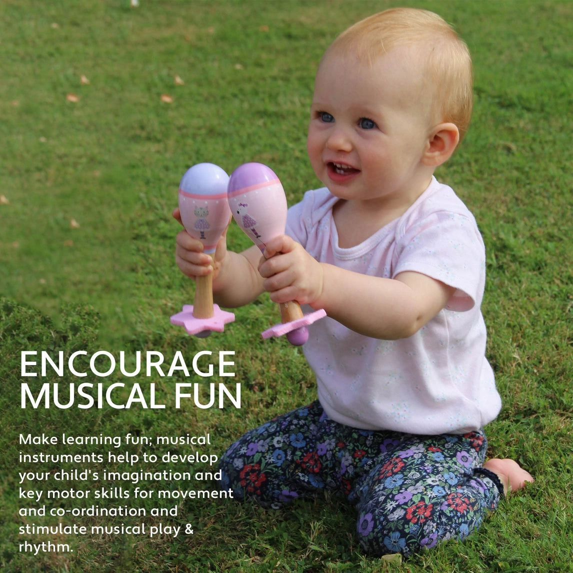 Pink mouse wooden maracas baby gift - Orange Tree Toys