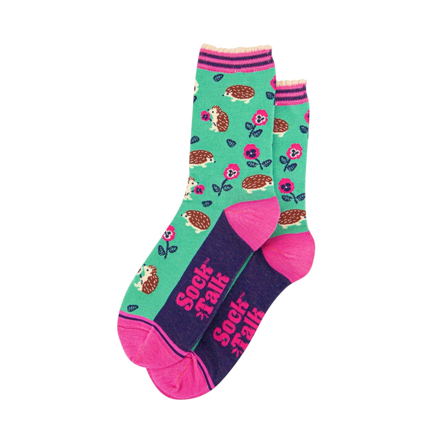 Ladies bamboo socks - Hedgehog & flowers