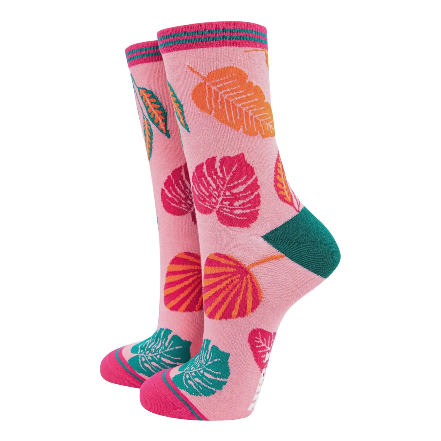 Ladies bamboo socks - Tropical leaves