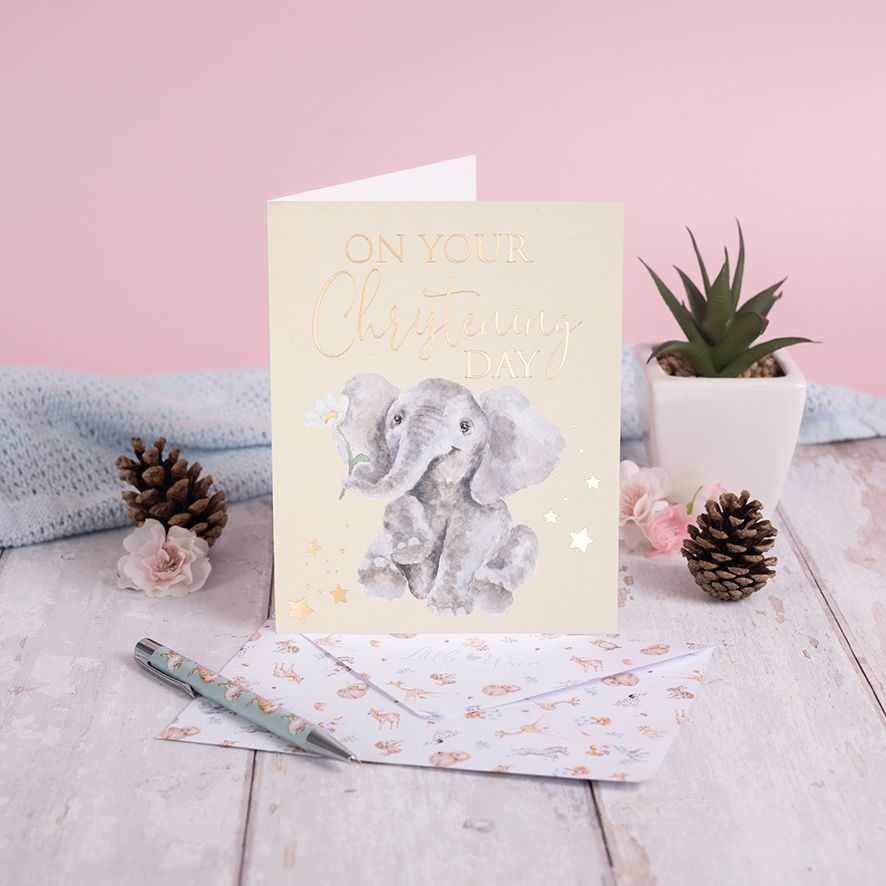 On your Christening Day - elephant card