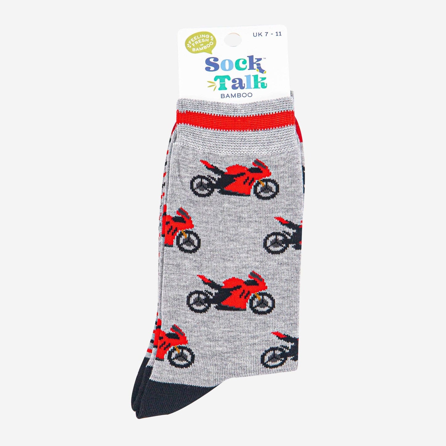 Men's Bamboo Socks - Light Grey/Red, Motorbikes