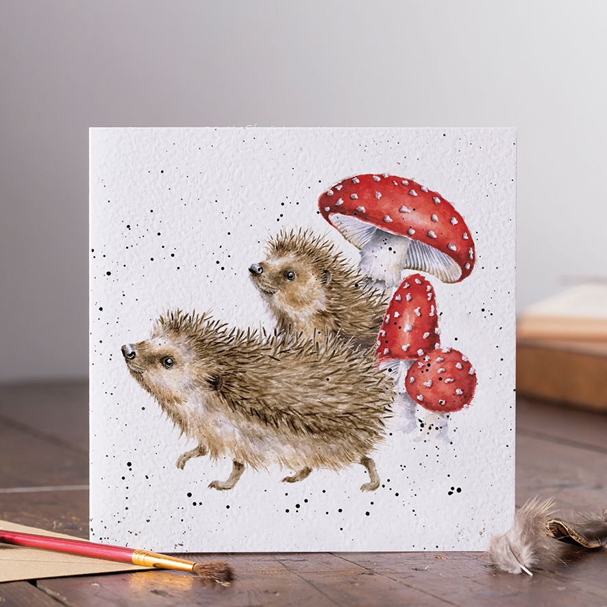 A prickly adventure, hedgehogs - card