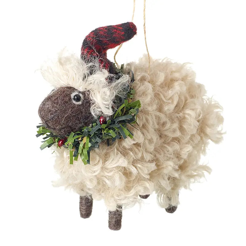 Wooly sheep with wreath ornament Christmas
