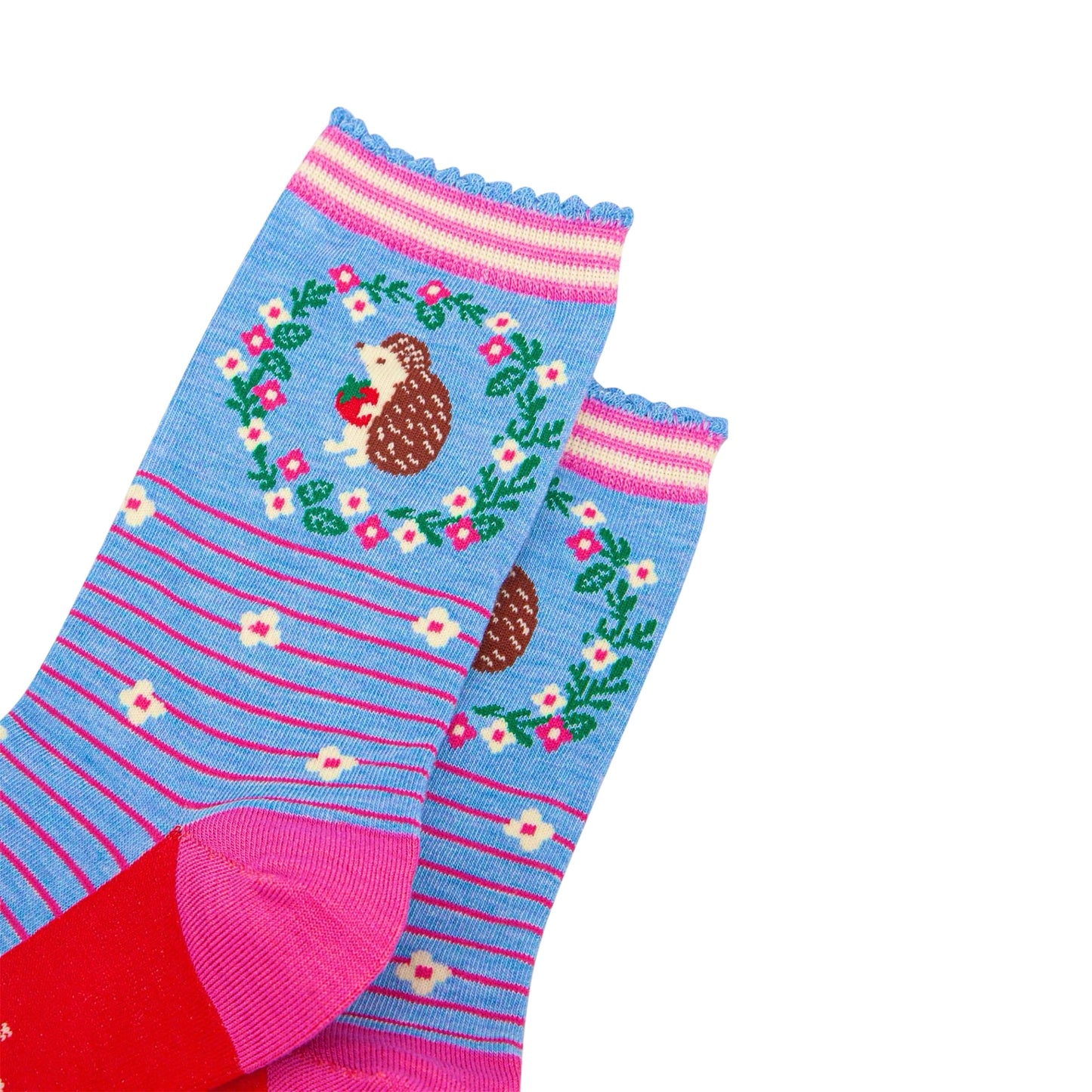 Ladies bamboo socks - Hedgehog floral wreath