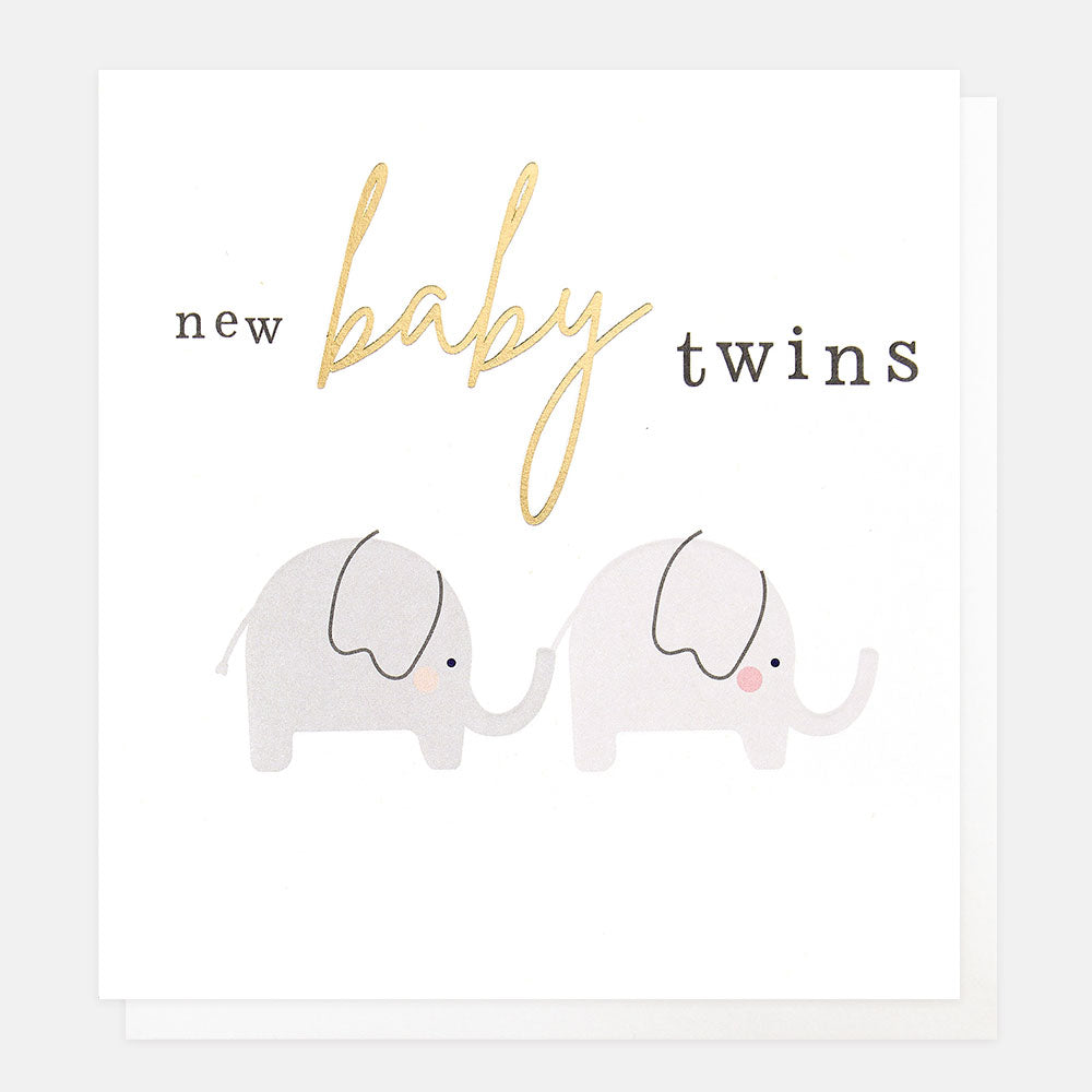 New baby twins - elephants, card