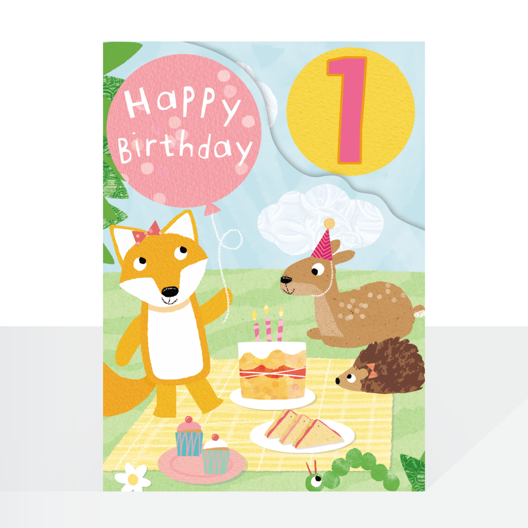 Age 1 woodland tea party fold out birthday card