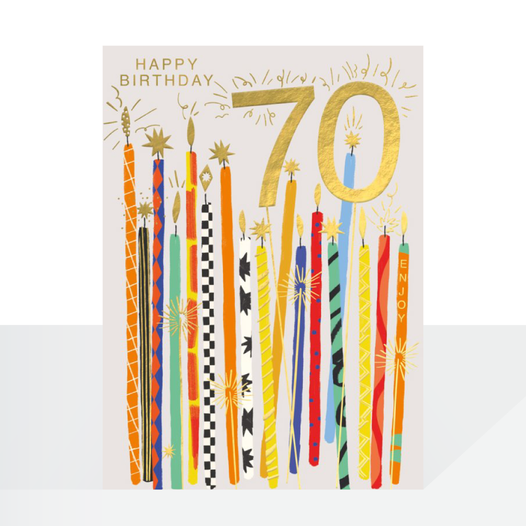 70th male candles - card