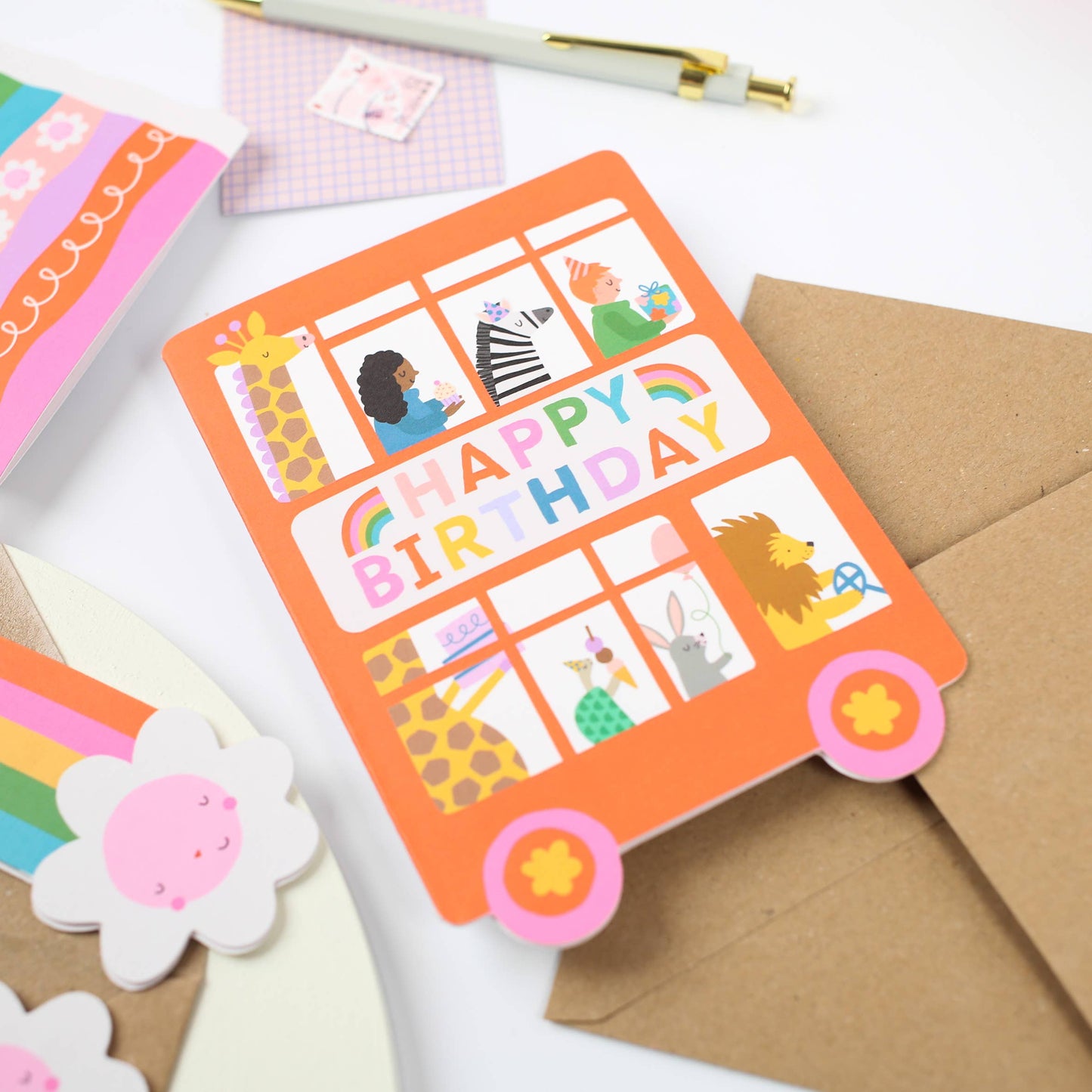 Playful Double Decker Bus Birthday Card for Children