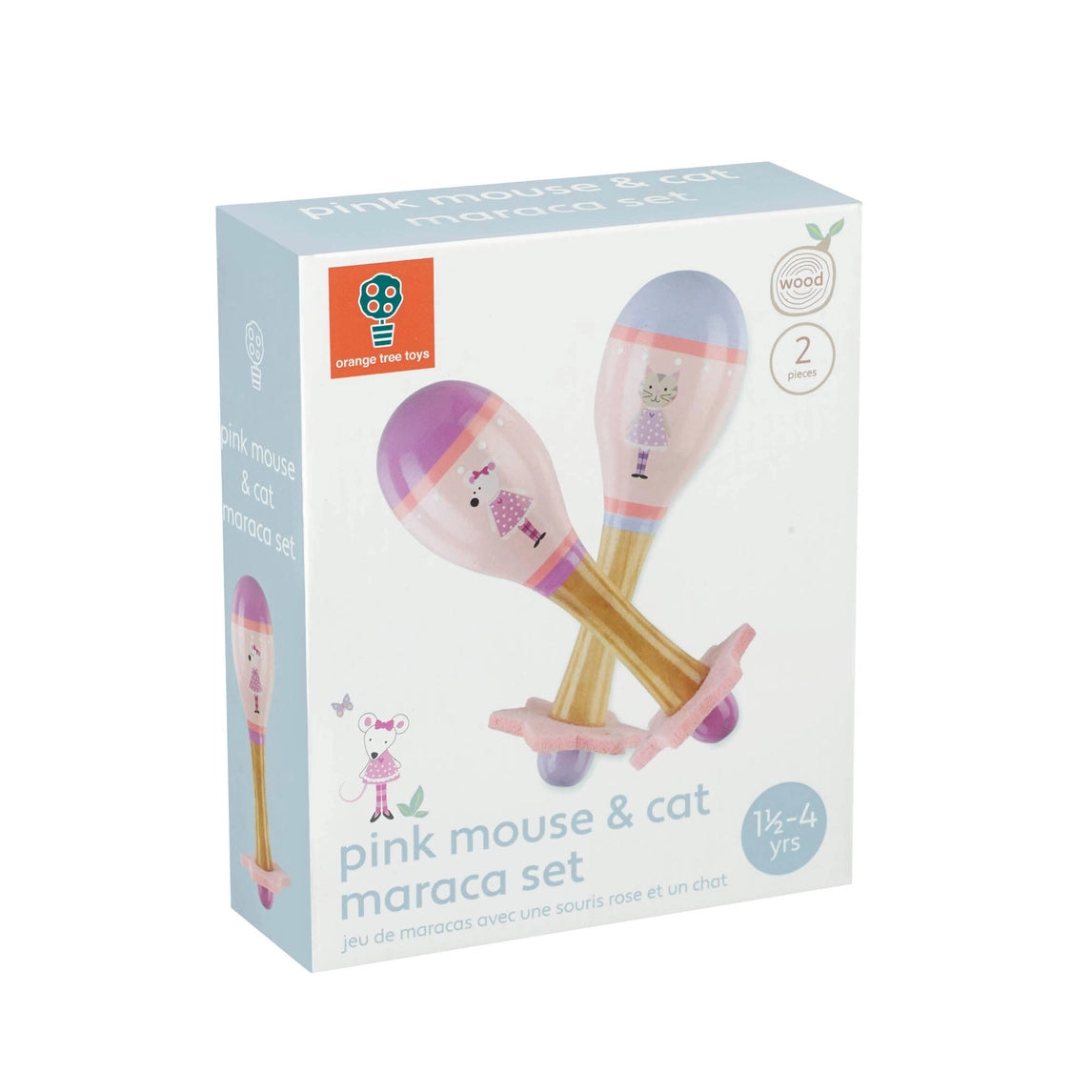 Pink mouse wooden maracas baby gift - Orange Tree Toys