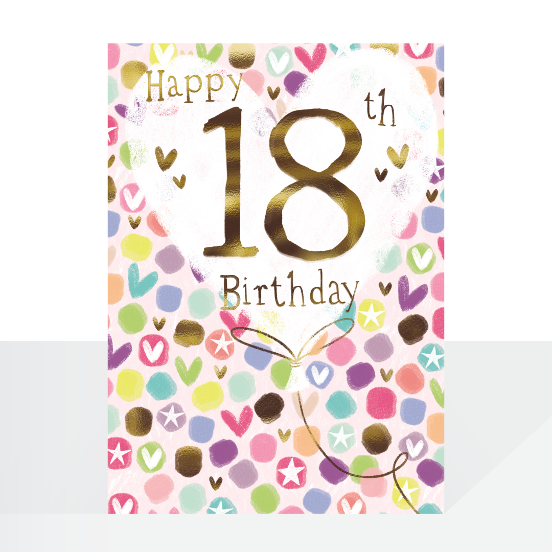 18th birthday card - hearts & spots