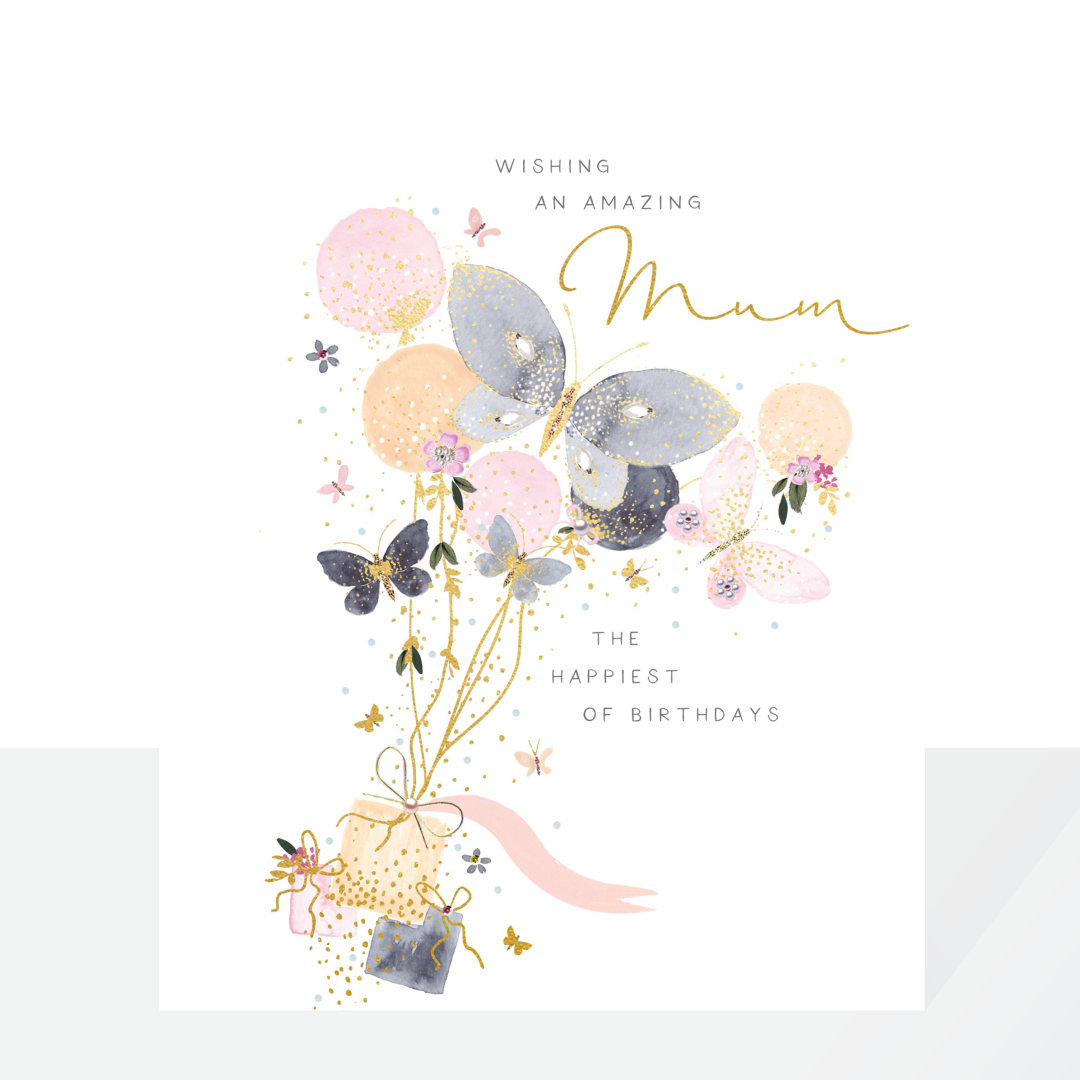 Amazing Mum birthday floral balloons - card