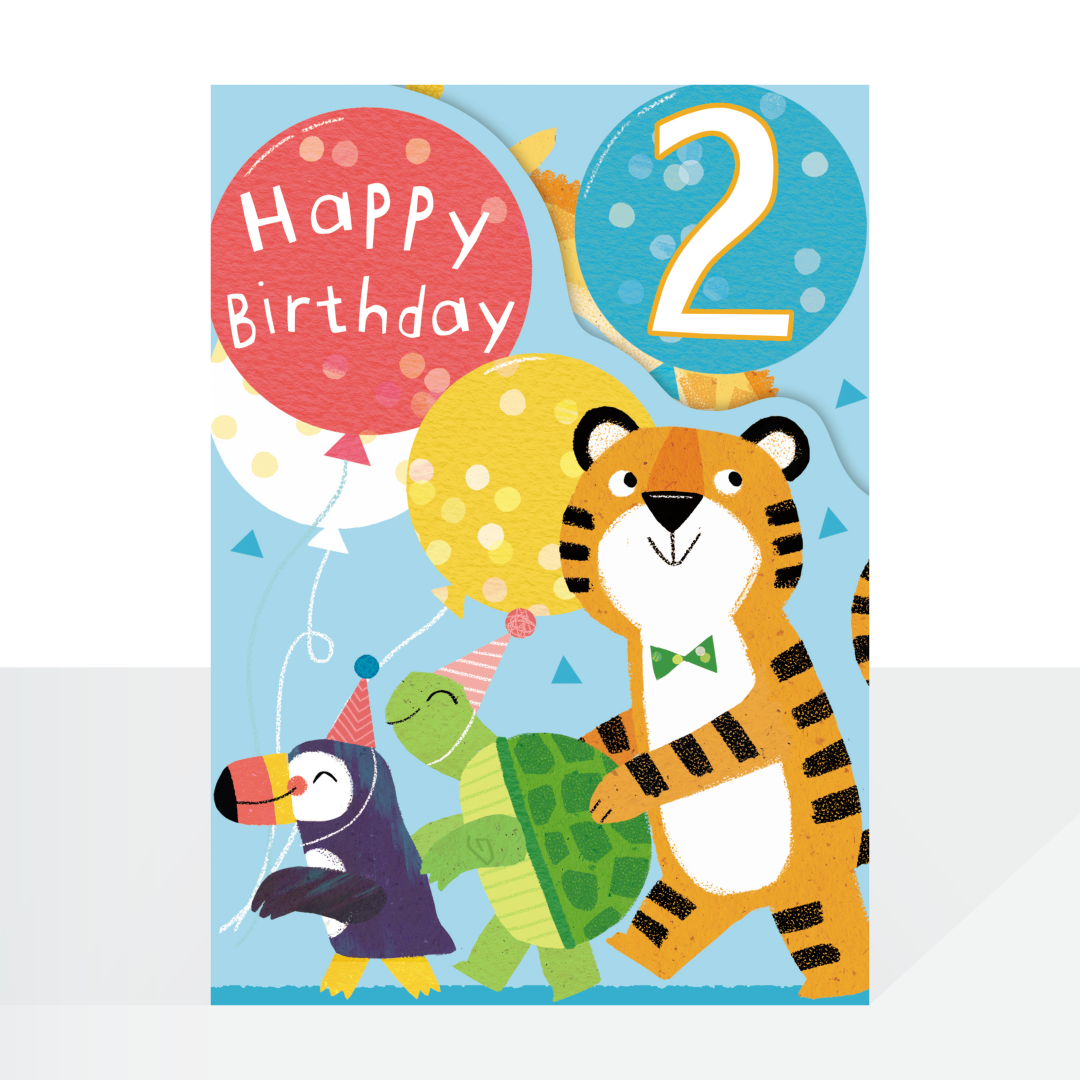 Age 2 animal party fold out birthday card
