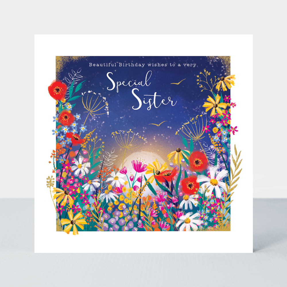 Sister, birthday wishes meadow flowers - card