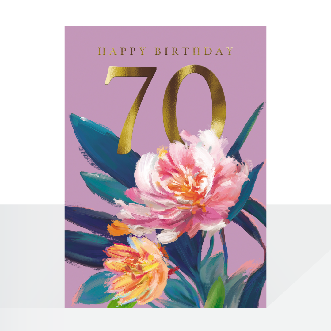70th birthday card - oil painted floral