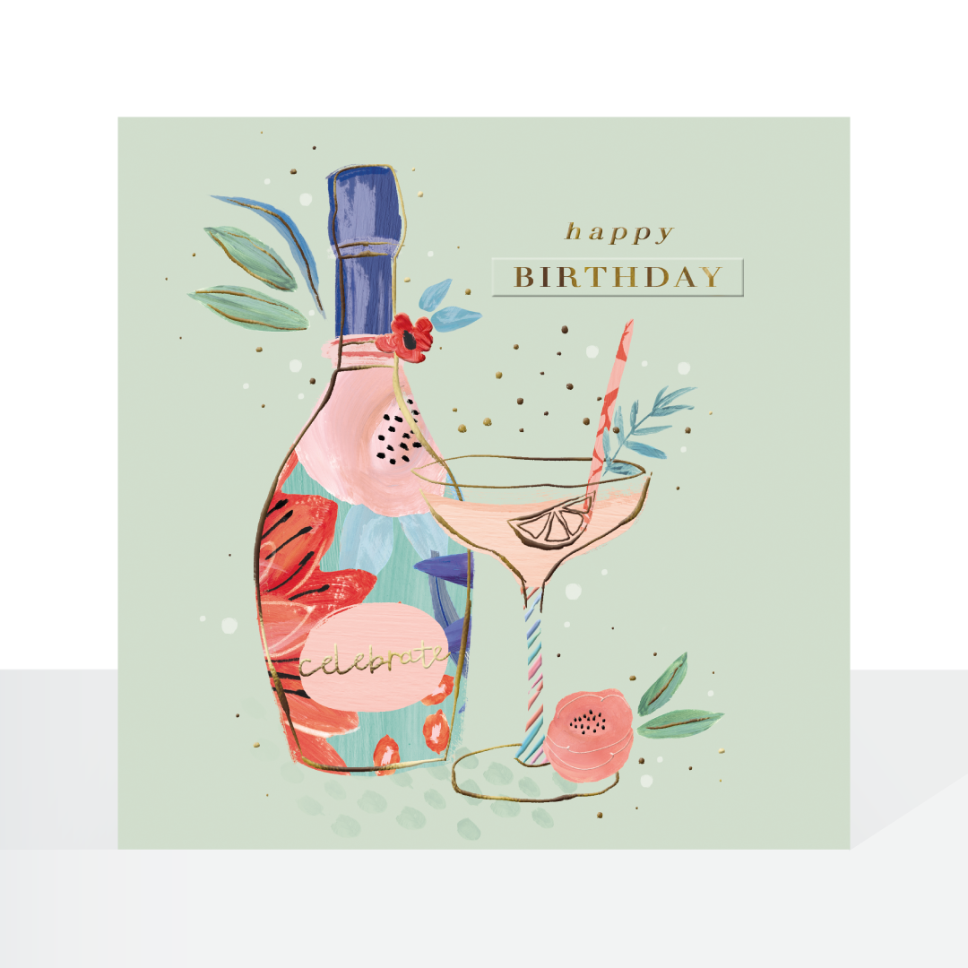 Bellini Fizz cocktail - birthday card