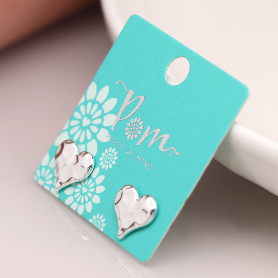 Hammered heart stud earrings silver