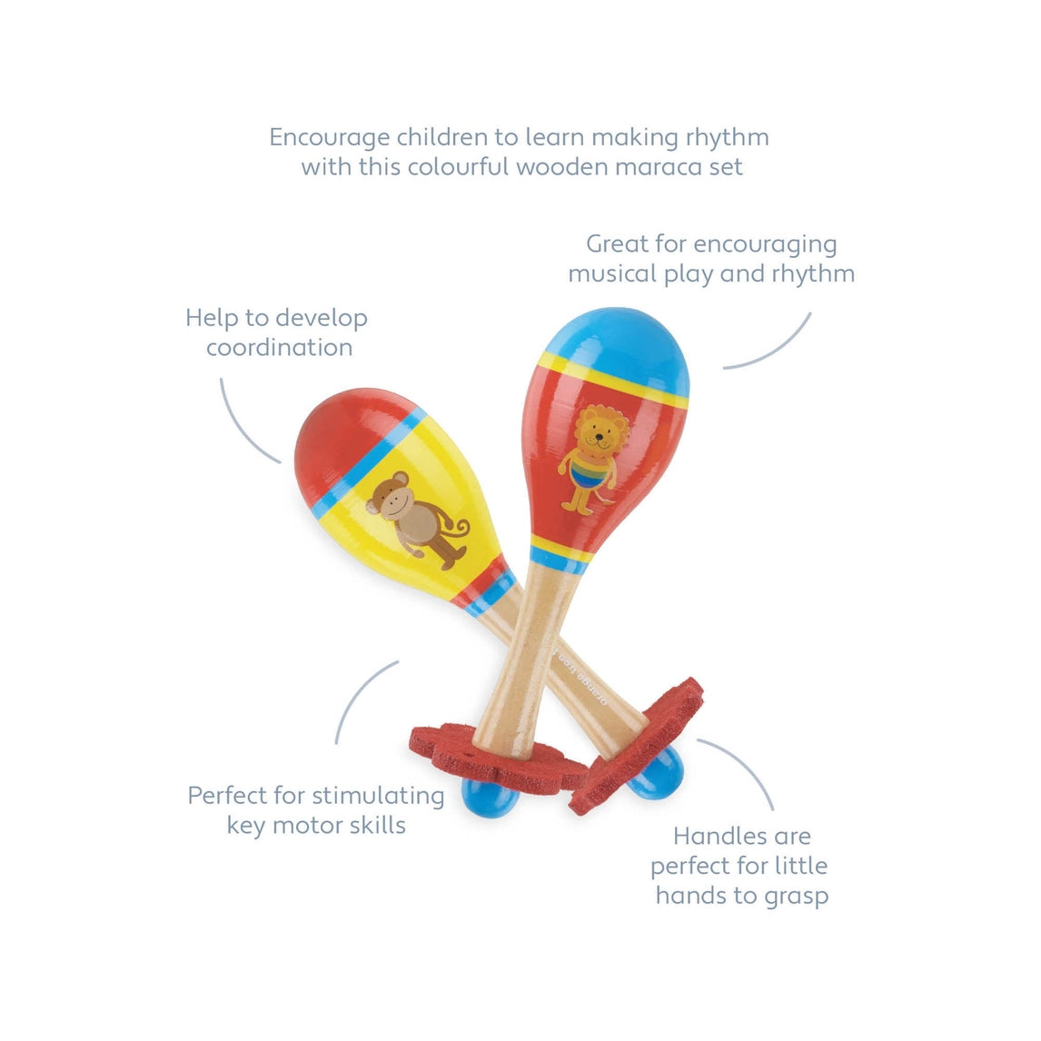 Lion & monkey wooden maracas baby gift - Orange Tree Toys