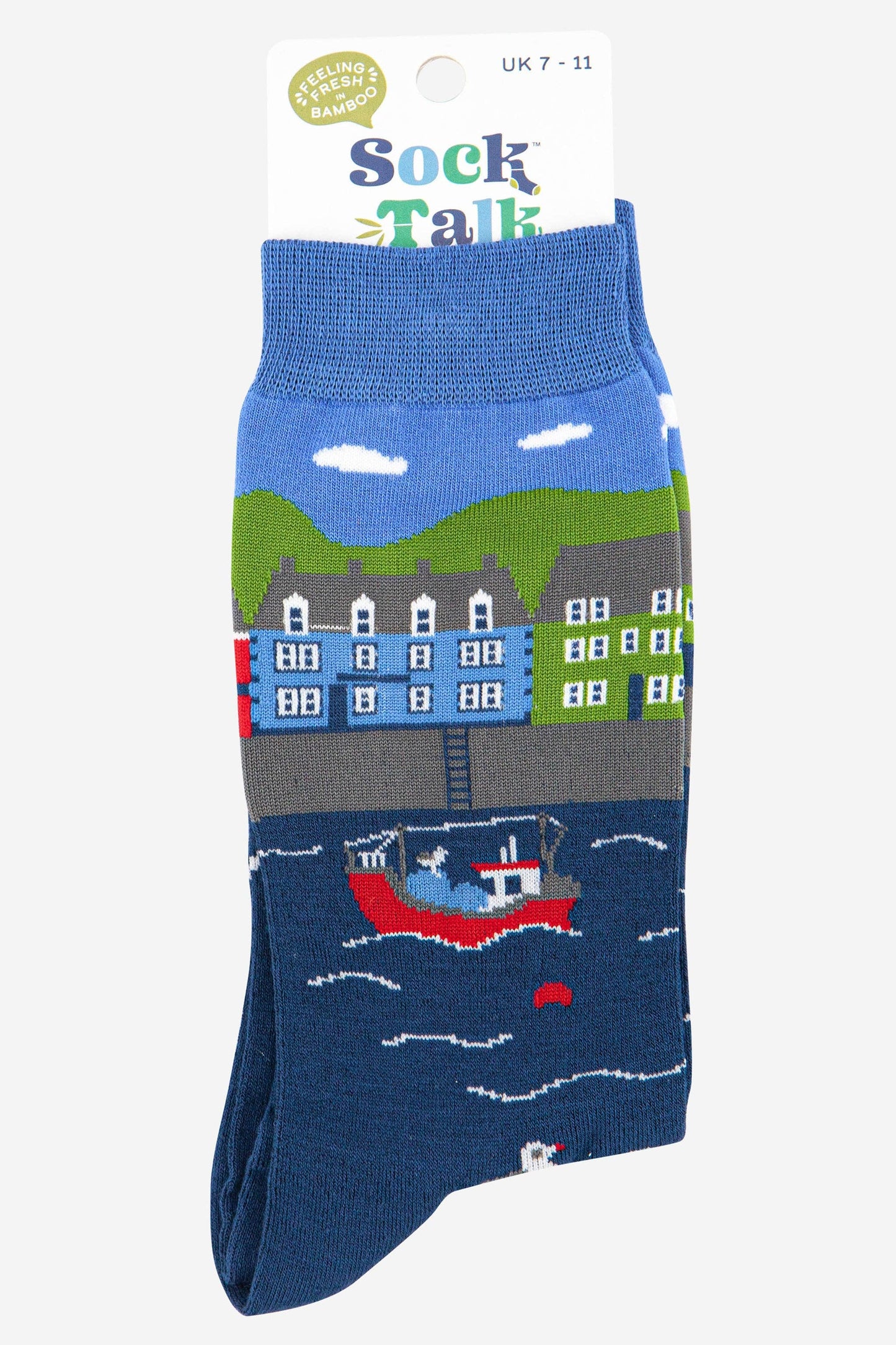 Men's Fishing Village Scene Bamboo Socks
