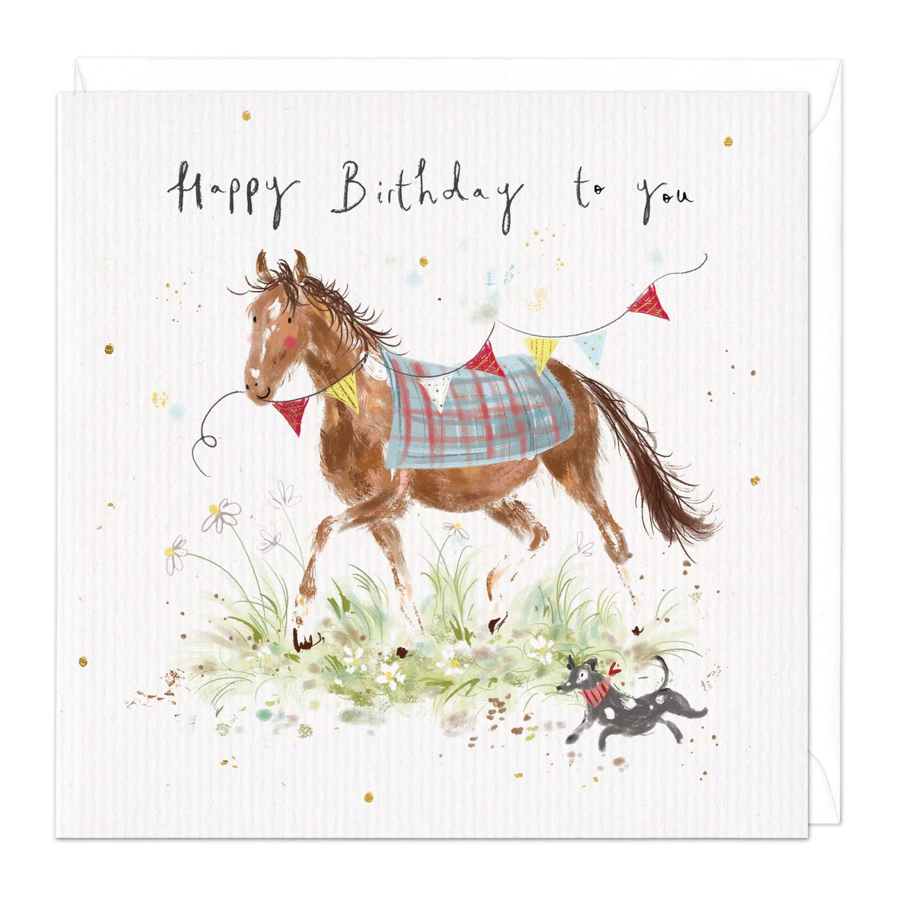 Happy Birthday, running horse & dog- card