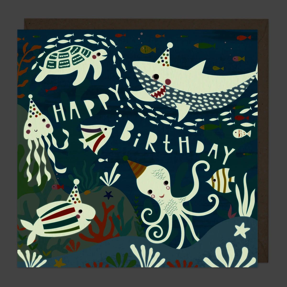 Happy birthday Under the sea, glow in the dark - card