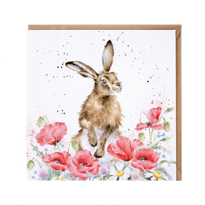 Field of flowers, hare - card