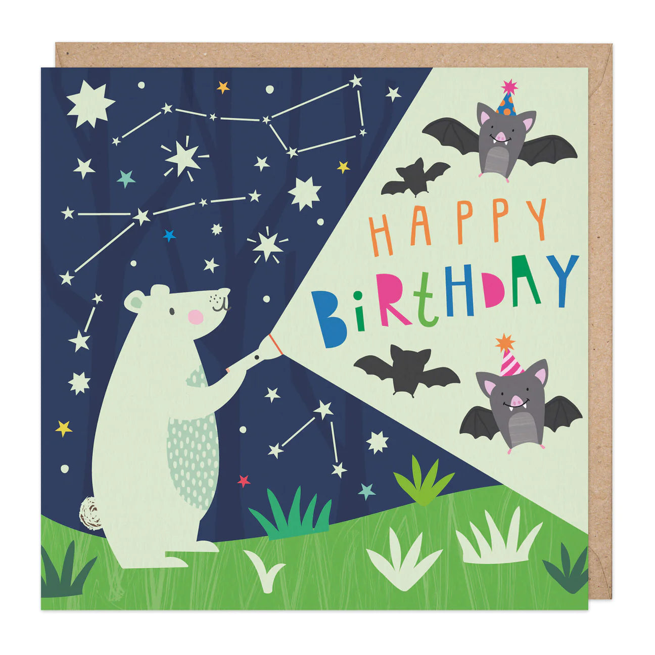 Bear & bats, glow in the dark - card