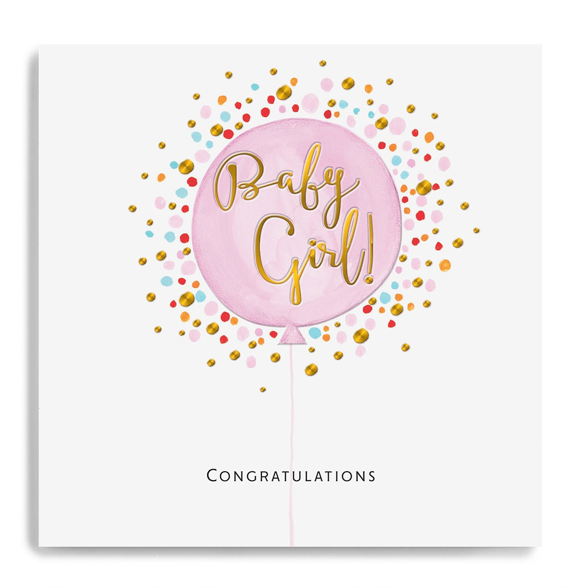 Baby girl pink balloon - card