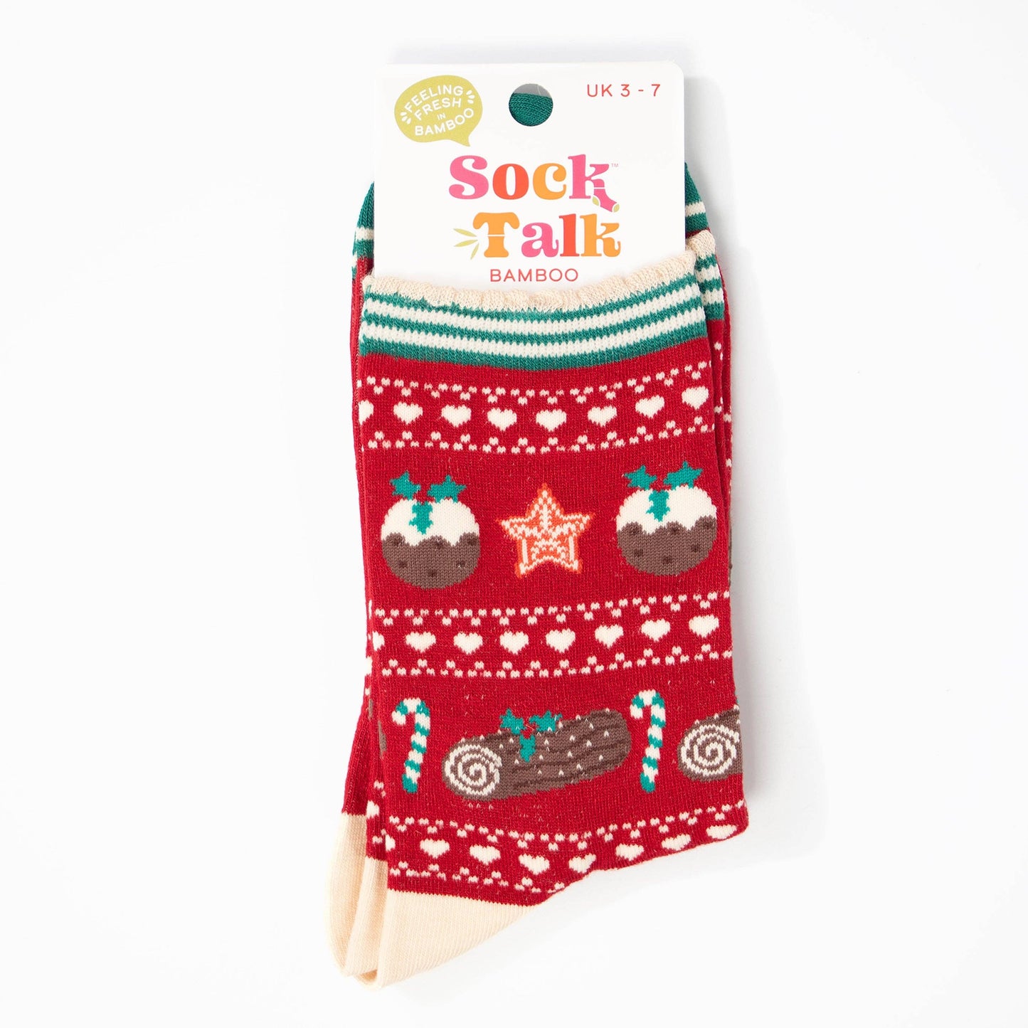 Women's Bamboo Socks - Red/Green, Christmas Pudding
