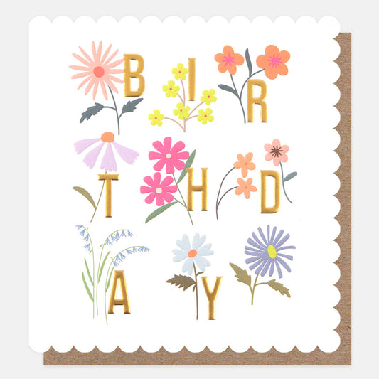 Birthday, modern type floral - card