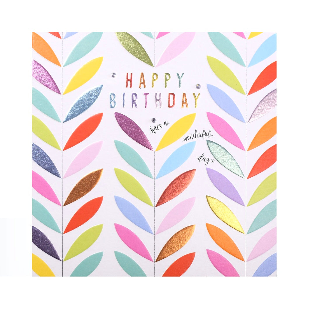 Happy birthday retro pattern leaves card