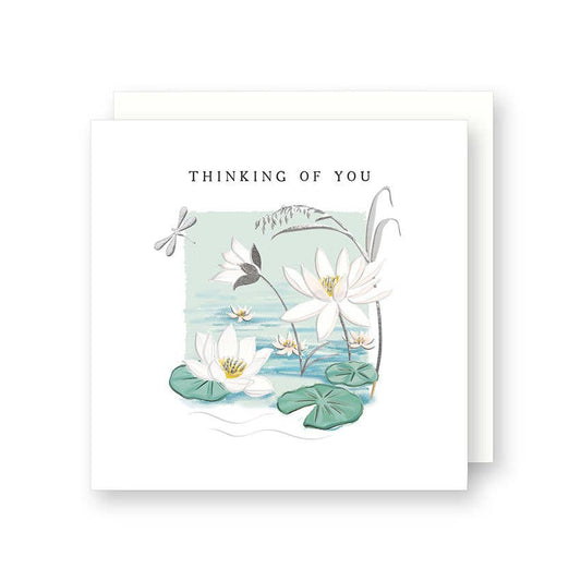 Silver Dragonfly & Waterlily Thinking of You Card