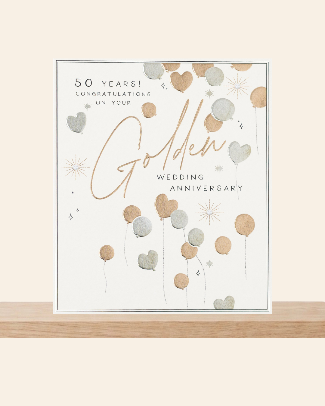 Golden 50th Anniversary -  balloons card