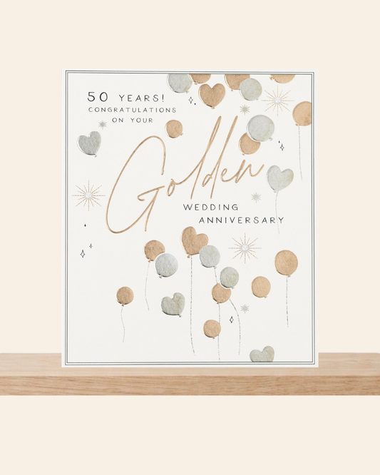 Golden 50th Anniversary -  balloons card