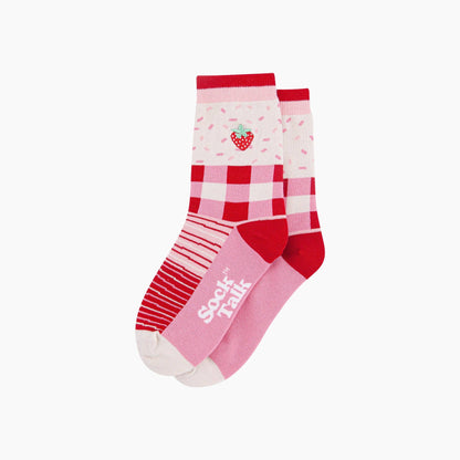 Embroidered Strawberry Combed Cotton Socks in Pink