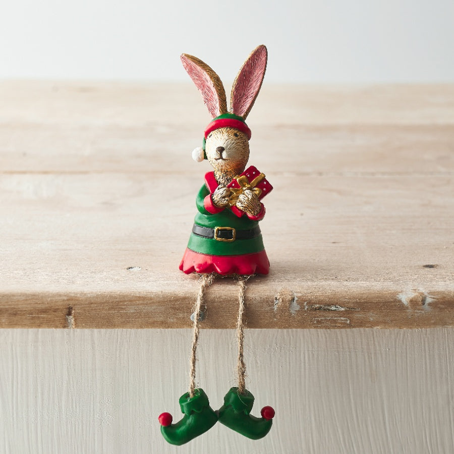 Elf Jasper rabbit shelf sitter dangly legs ornament Christmas