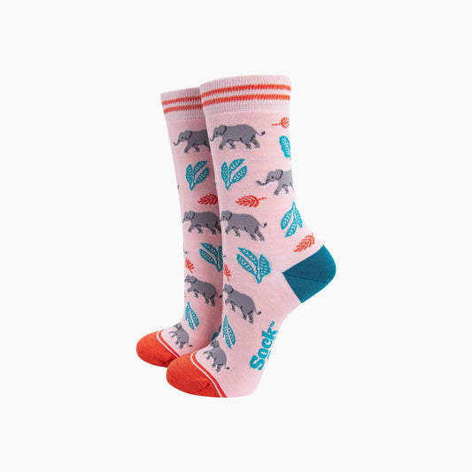 Elephants Bamboo Socks in Pink