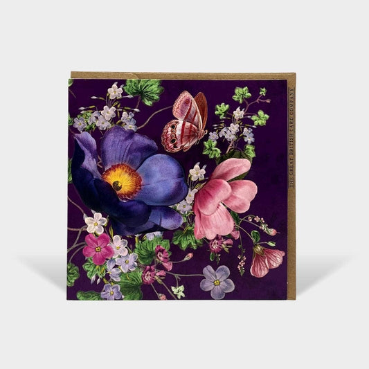 Floral Botanical Open Card Birthday Purple Butterfly