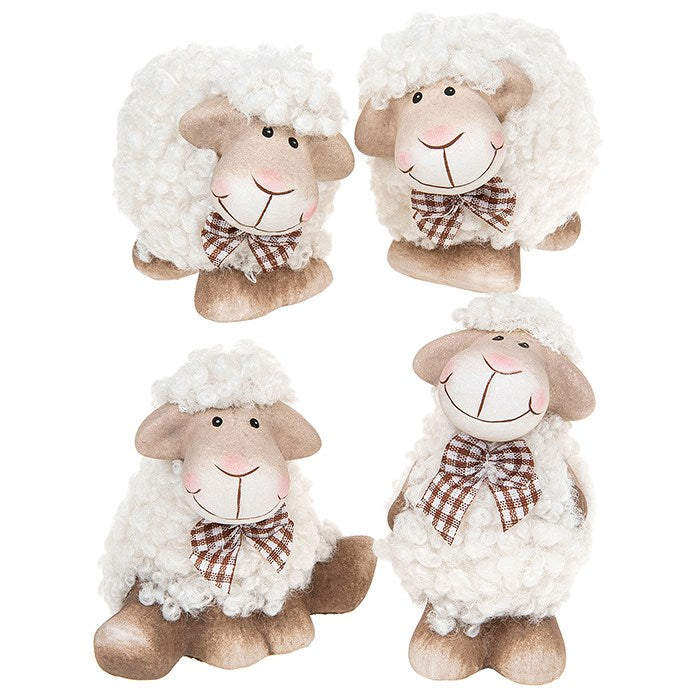 Shaggy sheep ornament w/ spotty bow tie