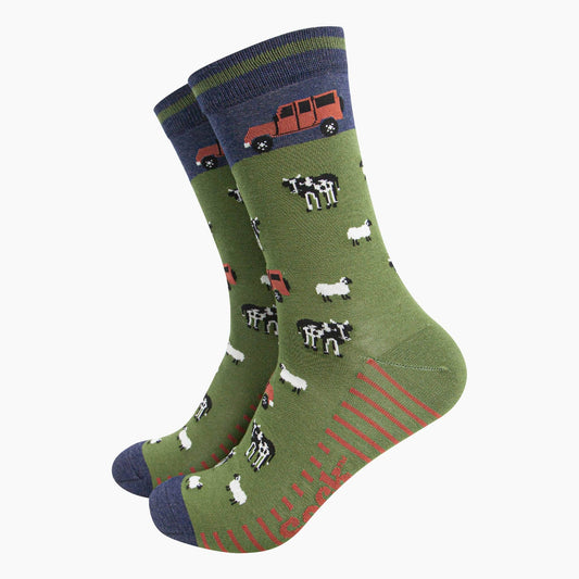 Men's Bamboo Socks - Navy/Green, Off-Roader Farm