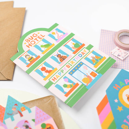 Playful Bug Hotel Birthday Card for Kids with Cute Critters