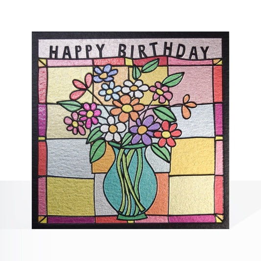 Happy birthday stained glass bouquet card