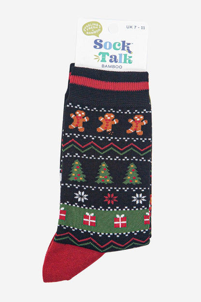 Men's Bamboo Socks - Black/Khaki, Gingerbread Fair Isle