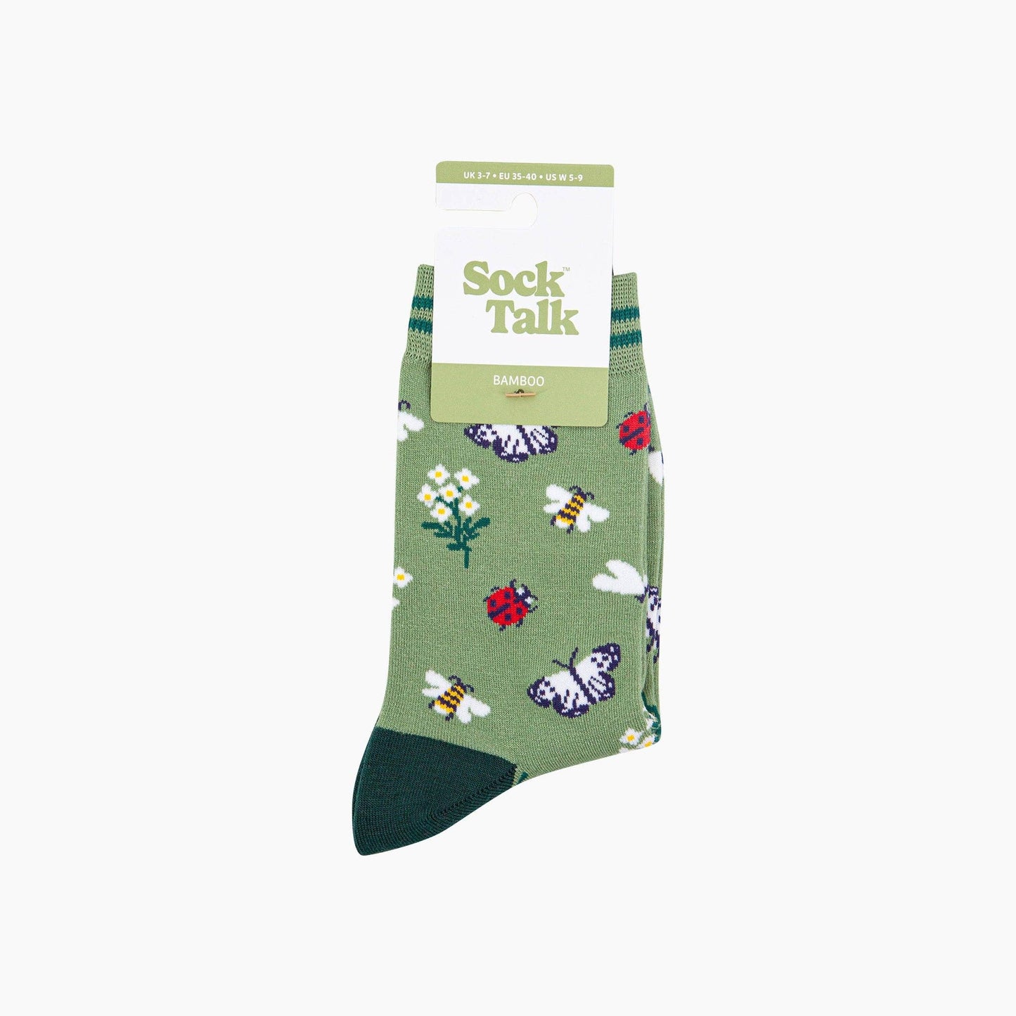Garden Ladybird & Butterfly Bamboo Socks in Green